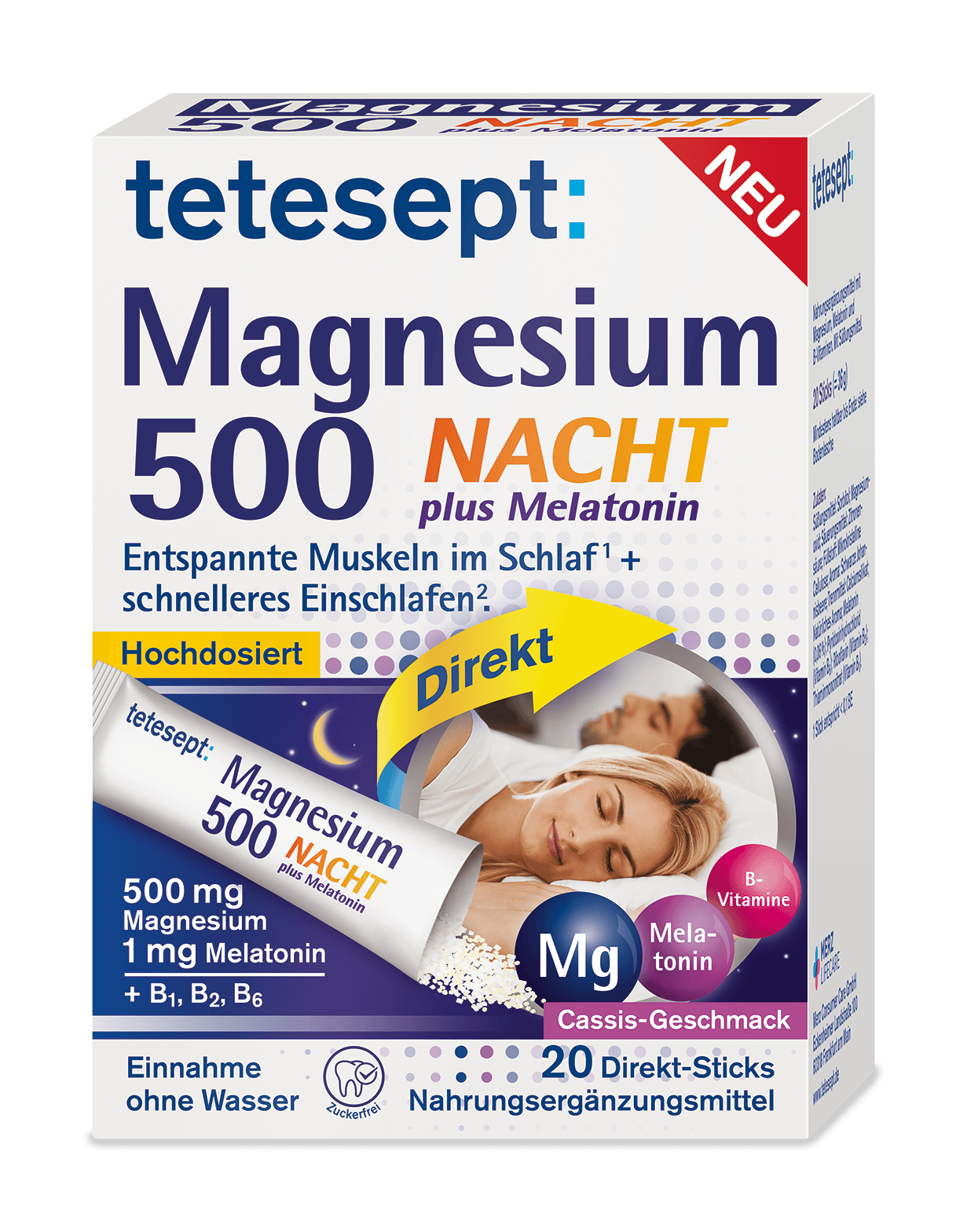 Magnesium 500 Nacht plus Melatonin Direkt Sticks