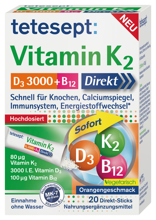 Vitamin K2 + D3 3000 + B12 Direkt Stick